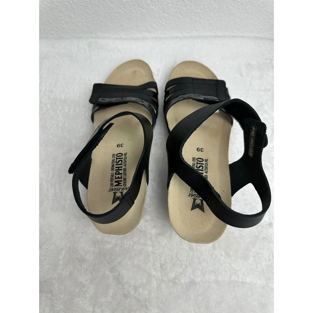 Mephisto Lucia Black Leather Wedge Sandals Womens EU 39 US 9‎ Soft-Air Portugal